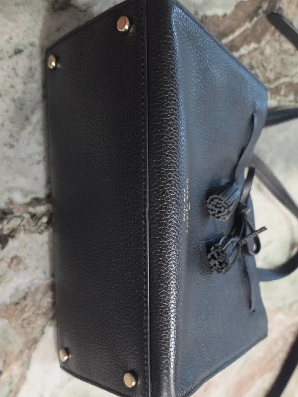 kate spade Black Pebbled Leather Satchel with Bow and Tassels